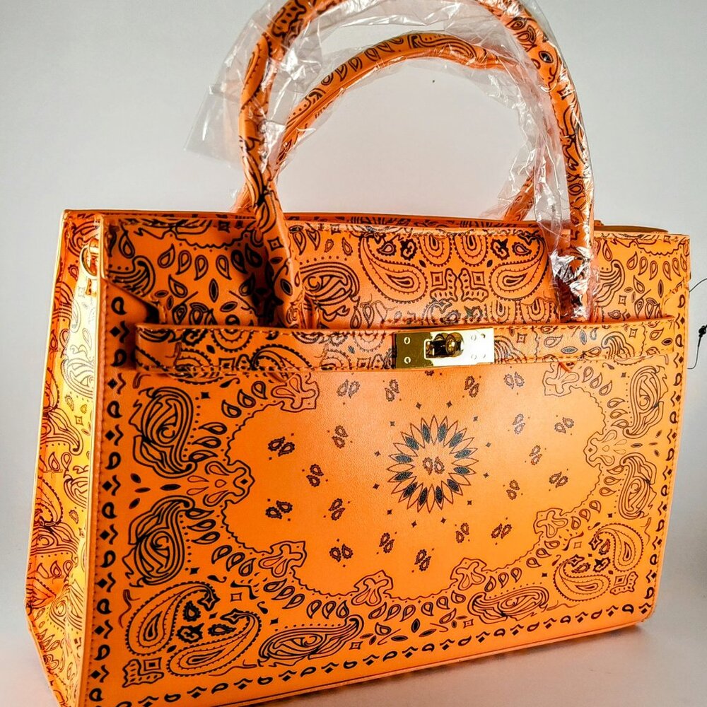 Neon Orange "Cosmic Ember" Bandana Tote – Bold & Wild P 120